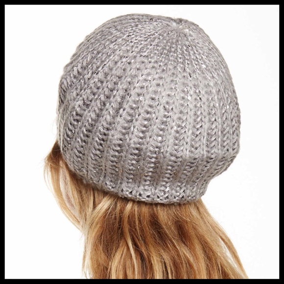 METALLIC SPARKLE SILVER GREY BERET BEANIE HAT A2C - Picture 3 of 8